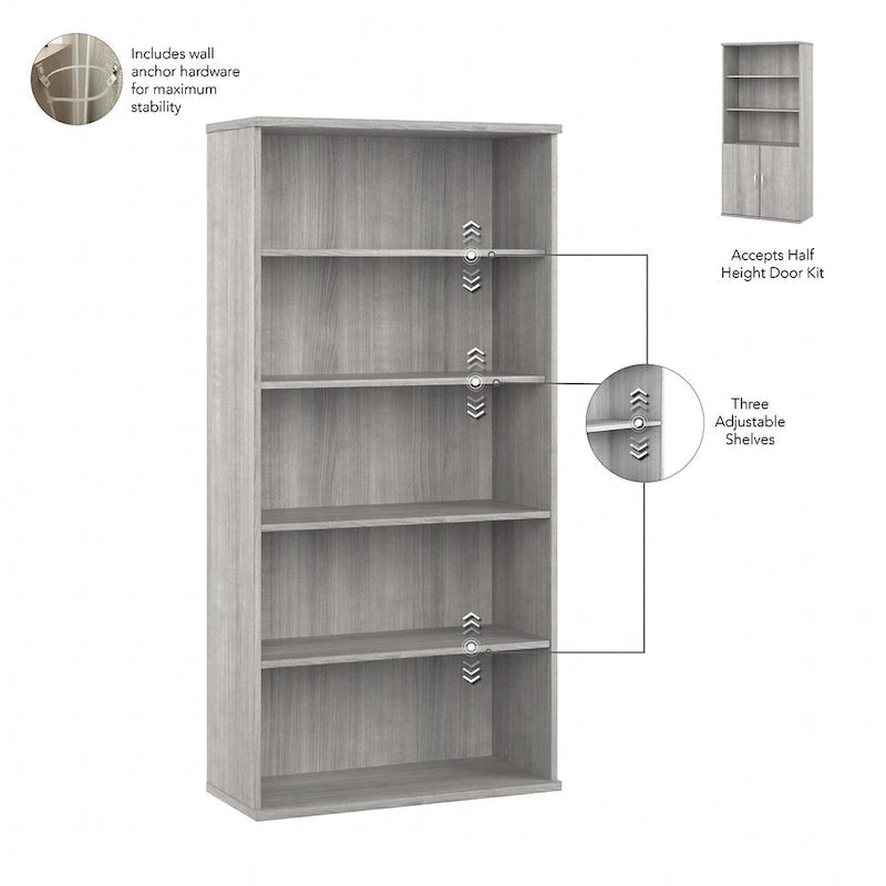 Bibliothèque haute à 5 étagères avec portes de placard inférieures