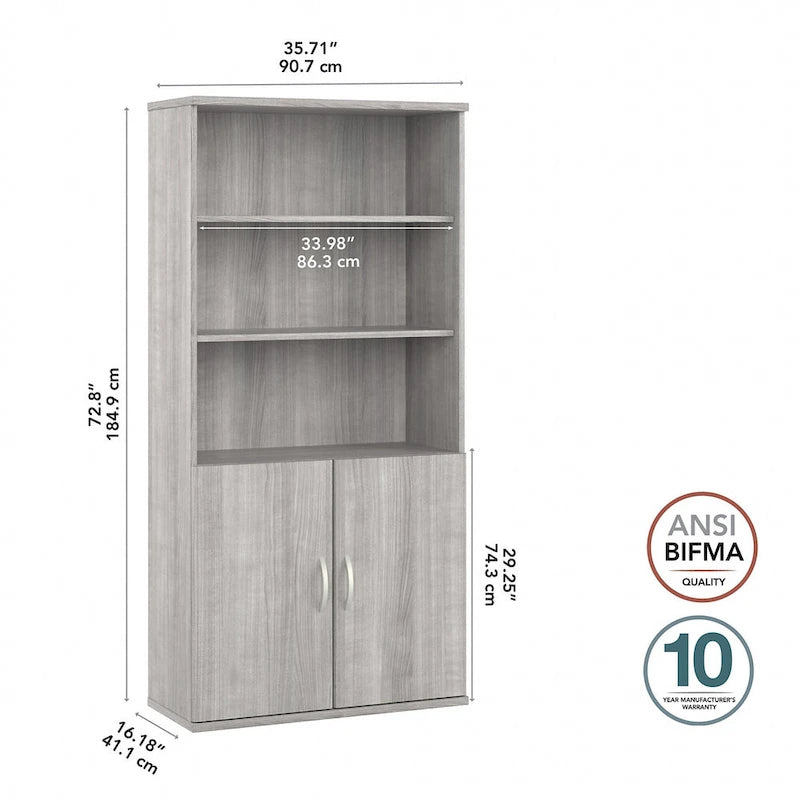 Bibliothèque haute à 5 étagères avec portes de placard inférieures