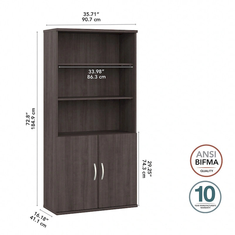 Bibliothèque haute à 5 étagères avec portes de placard inférieures