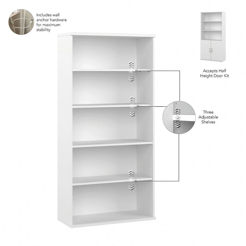 Bibliothèque haute à 5 étagères avec portes de placard inférieures