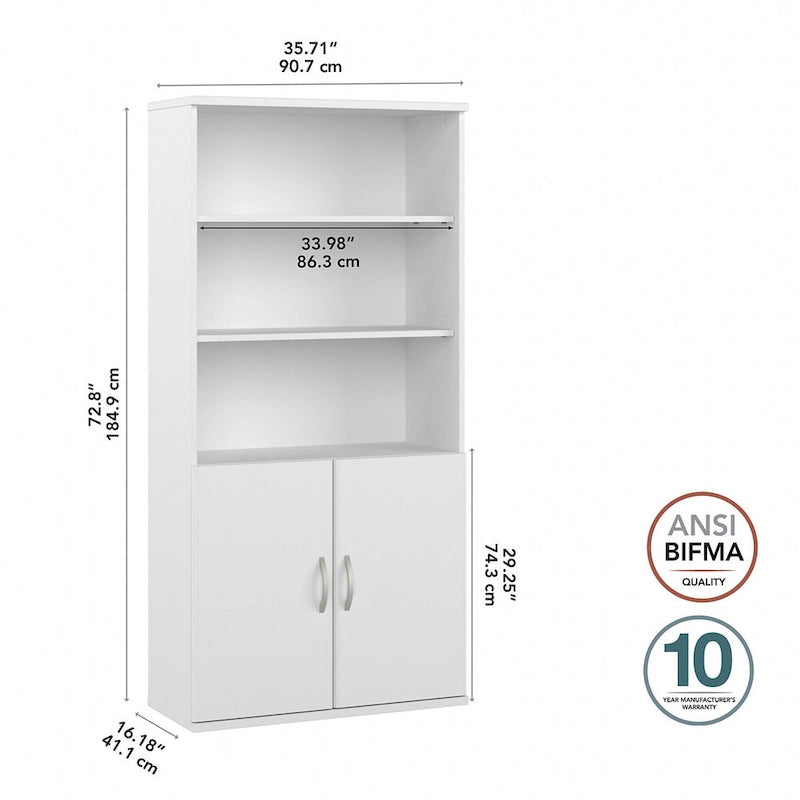 Bibliothèque haute à 5 étagères avec portes de placard inférieures