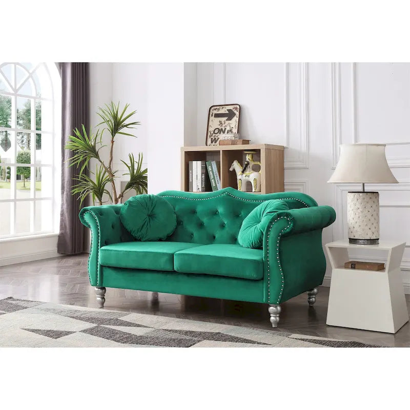 68-inch velvet two-seater sofa with 2 cushions - 68 inches long x 35 inches wide x 34 inches high