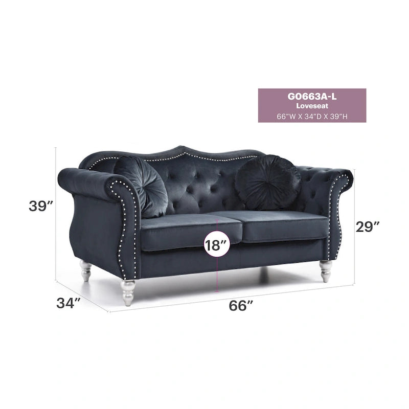 68-inch velvet two-seater sofa with 2 cushions - 68 inches long x 35 inches wide x 34 inches high