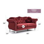 68-inch velvet two-seater sofa with 2 cushions - 68 inches long x 35 inches wide x 34 inches high