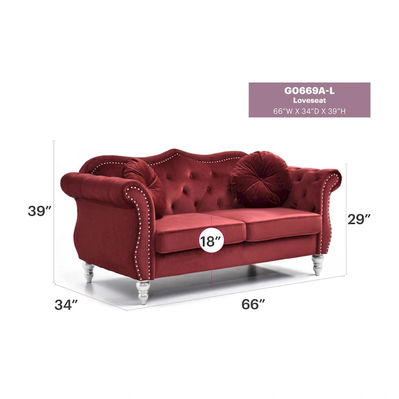 68-inch velvet two-seater sofa with 2 cushions - 68 inches long x 35 inches wide x 34 inches high