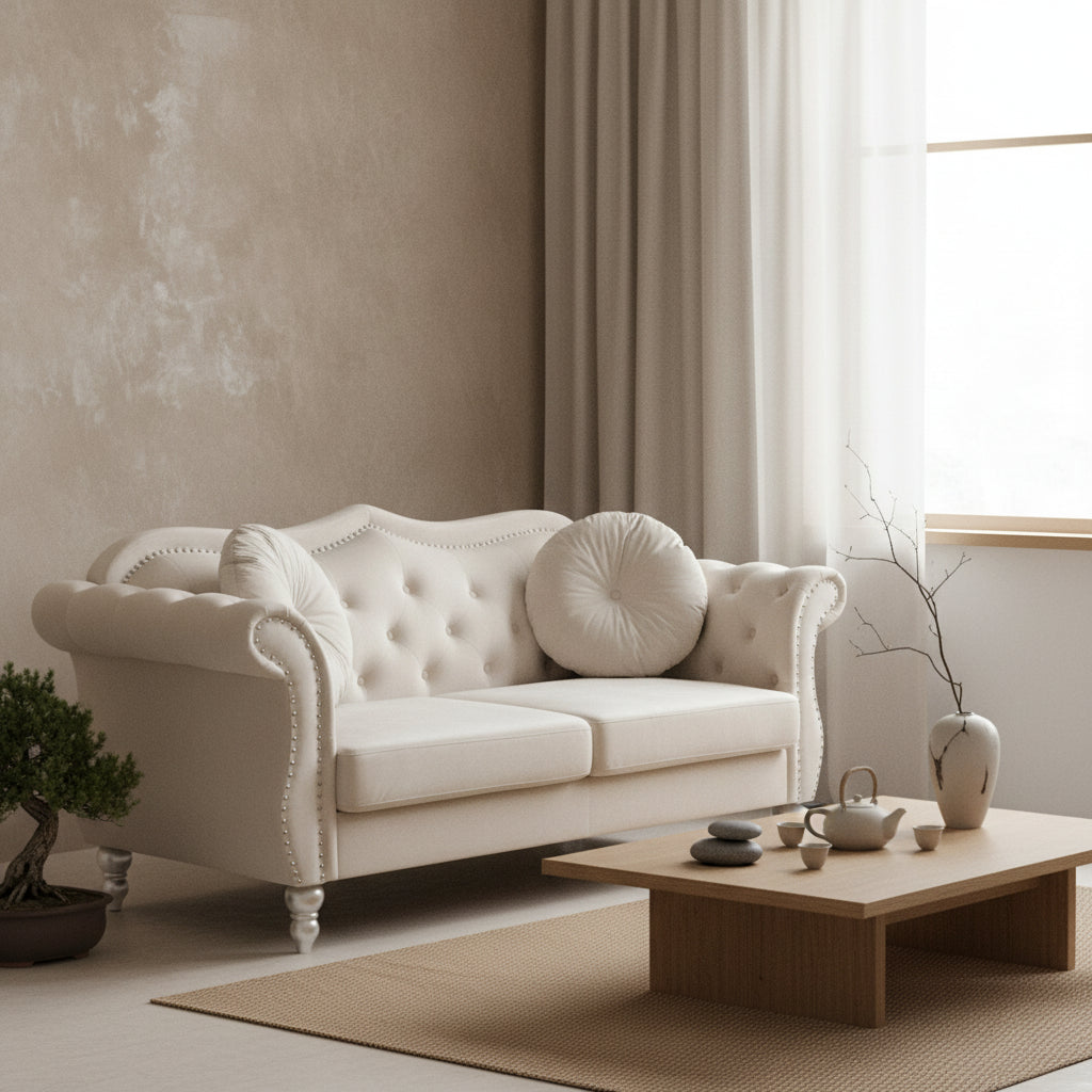 68-inch velvet two-seater sofa with 2 cushions - 68 inches long x 35 inches wide x 34 inches high