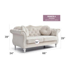 68-inch velvet two-seater sofa with 2 cushions - 68 inches long x 35 inches wide x 34 inches high