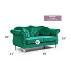68-inch velvet two-seater sofa with 2 cushions - 68 inches long x 35 inches wide x 34 inches high