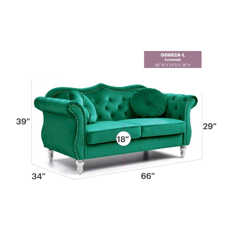 68-inch velvet two-seater sofa with 2 cushions - 68 inches long x 35 inches wide x 34 inches high