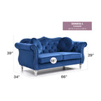 68-inch velvet two-seater sofa with 2 cushions - 68 inches long x 35 inches wide x 34 inches high