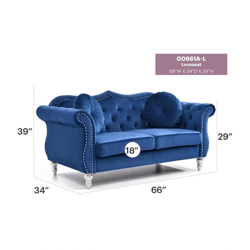 68-inch velvet two-seater sofa with 2 cushions - 68 inches long x 35 inches wide x 34 inches high