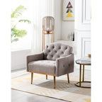 Fauteuil capitonné en peluche avec pieds or rose