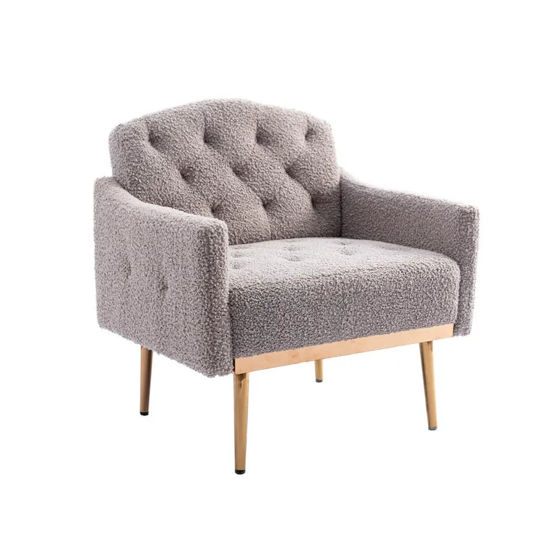 Fauteuil capitonné en peluche avec pieds or rose