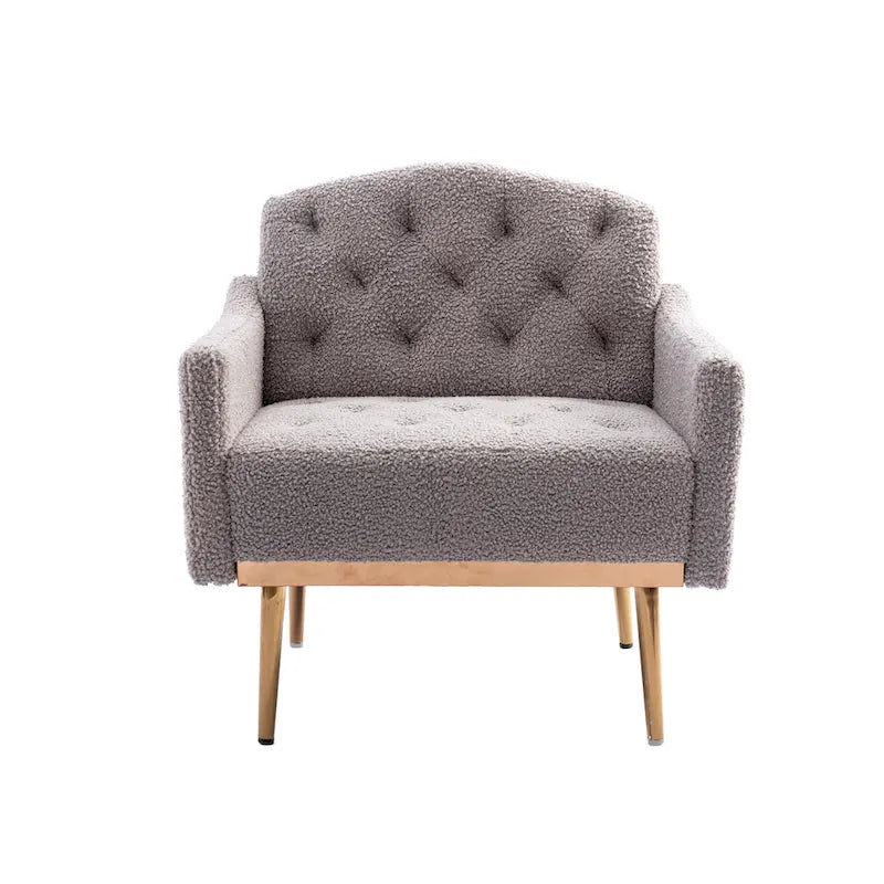 Fauteuil capitonné en peluche avec pieds or rose