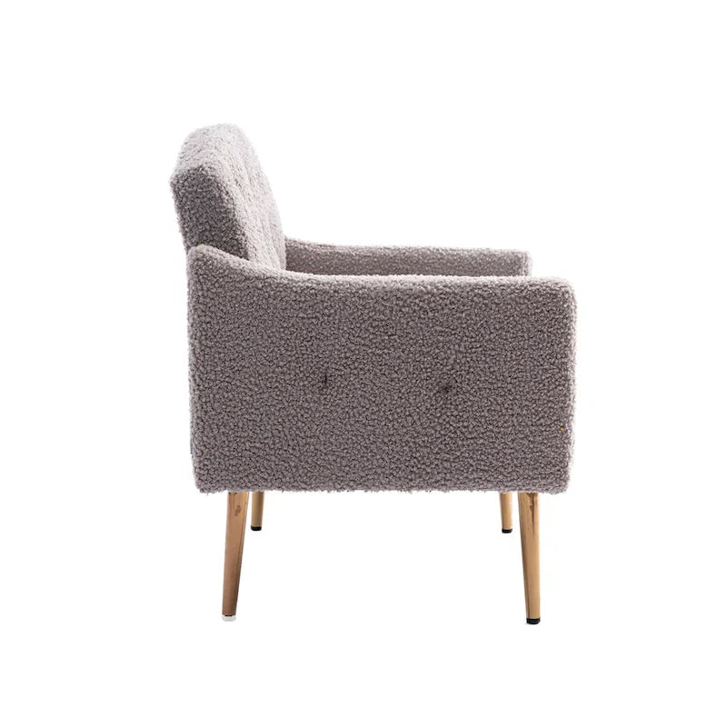 Fauteuil capitonné en peluche avec pieds or rose