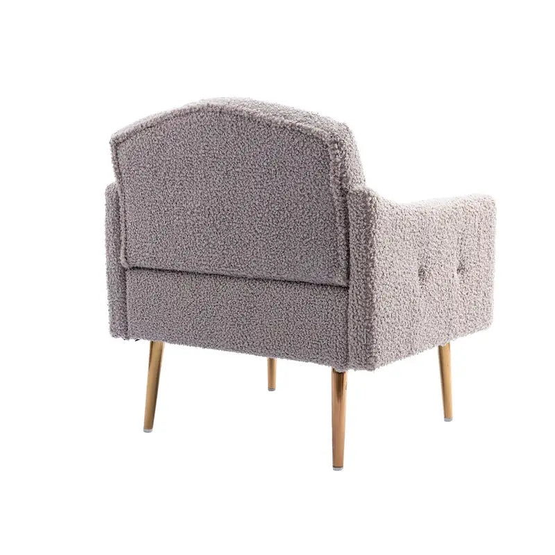 Fauteuil capitonné en peluche avec pieds or rose