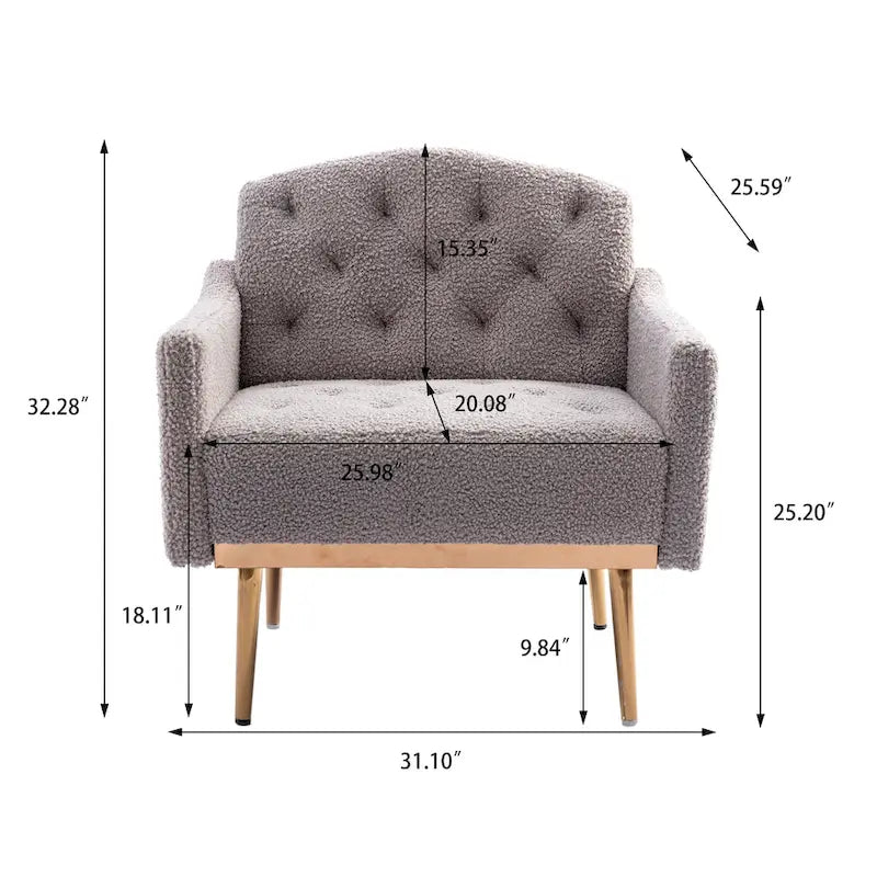 Fauteuil capitonné en peluche avec pieds or rose
