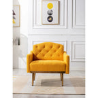 Fauteuil capitonné en peluche avec pieds or rose