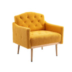 Fauteuil capitonné en peluche avec pieds or rose