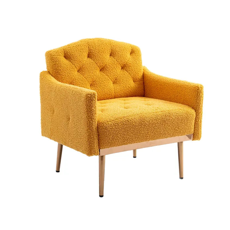 Fauteuil capitonné en peluche avec pieds or rose