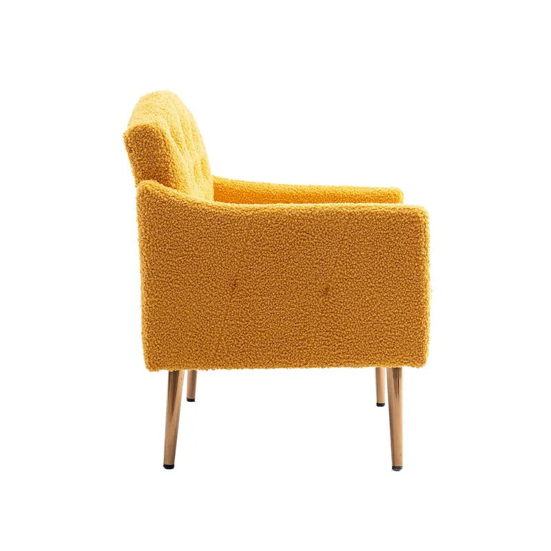 Fauteuil capitonné en peluche avec pieds or rose