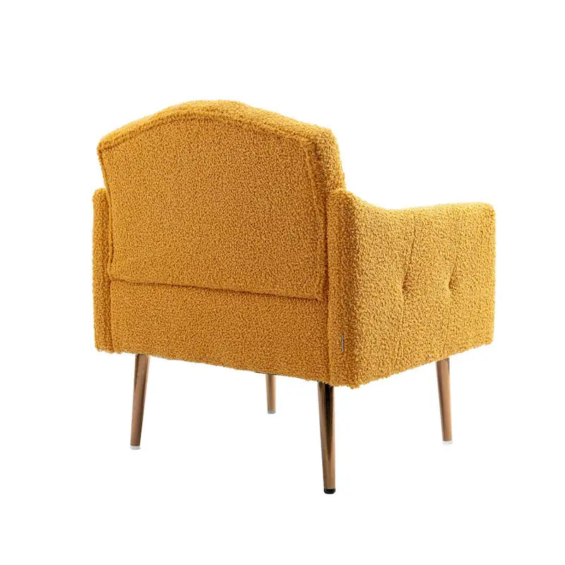 Fauteuil capitonné en peluche avec pieds or rose
