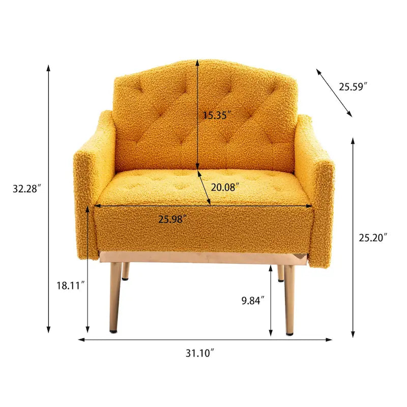 Fauteuil capitonné en peluche avec pieds or rose