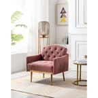 Fauteuil capitonné en peluche avec pieds or rose