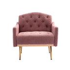 Fauteuil capitonné en peluche avec pieds or rose