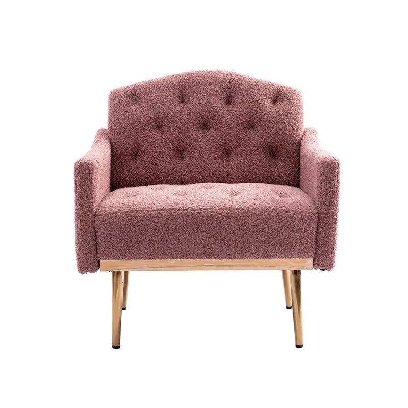 Fauteuil capitonné en peluche avec pieds or rose