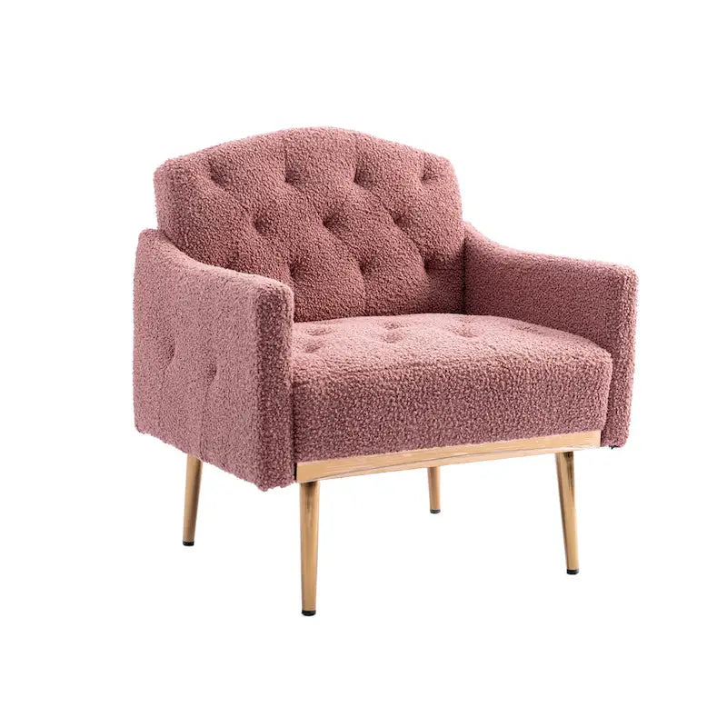 Fauteuil capitonné en peluche avec pieds or rose