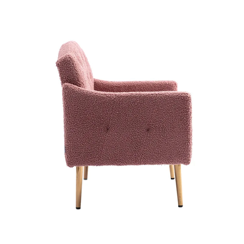 Fauteuil capitonné en peluche avec pieds or rose