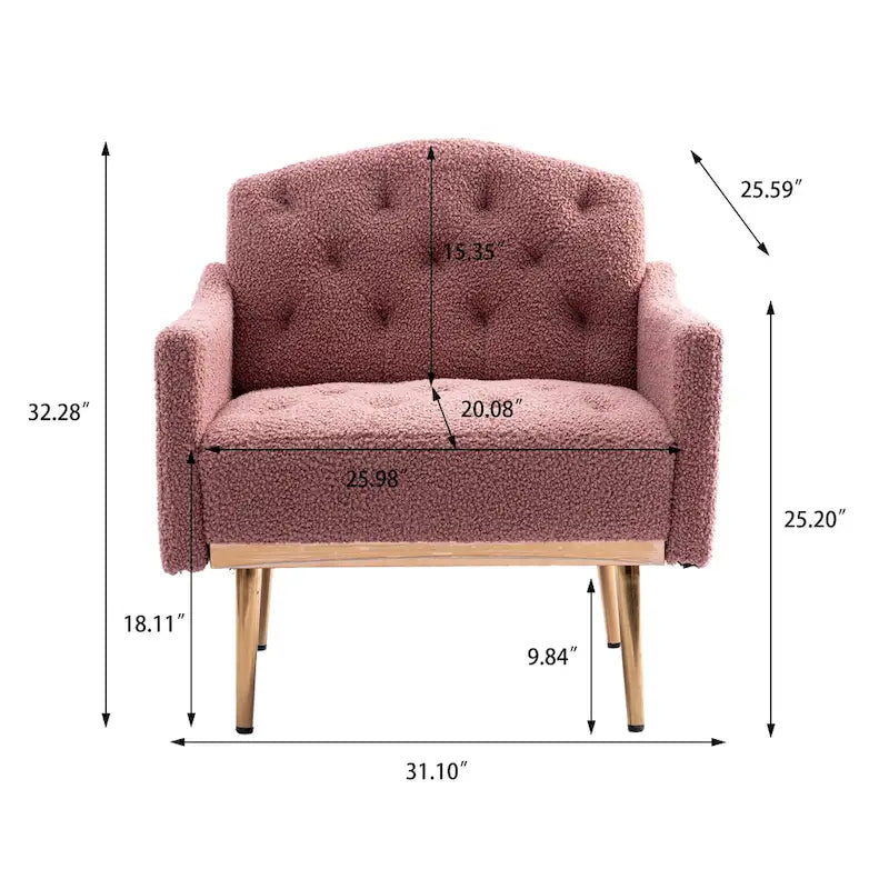 Fauteuil capitonné en peluche avec pieds or rose