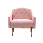 Fauteuil capitonné en peluche avec pieds or rose