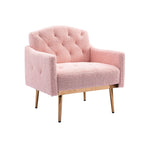 Fauteuil capitonné en peluche avec pieds or rose