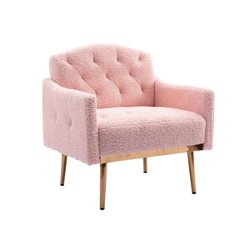 Fauteuil capitonné en peluche avec pieds or rose