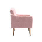 Fauteuil capitonné en peluche avec pieds or rose