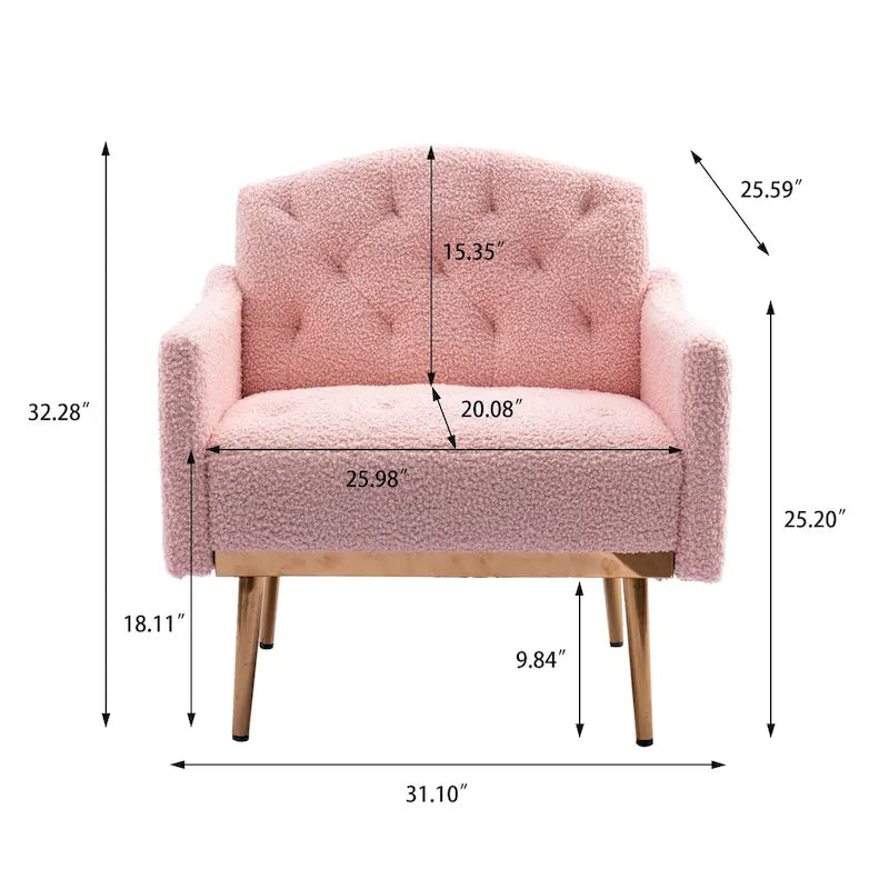 Fauteuil capitonné en peluche avec pieds or rose