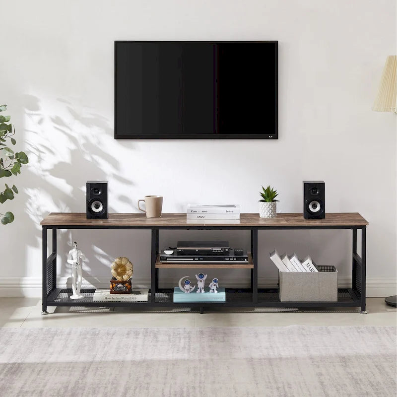 TV Stand Industrial Entertainment Center Media Console Table with Storage and Mesh Shelf for Living Room/Bedroom, Brown