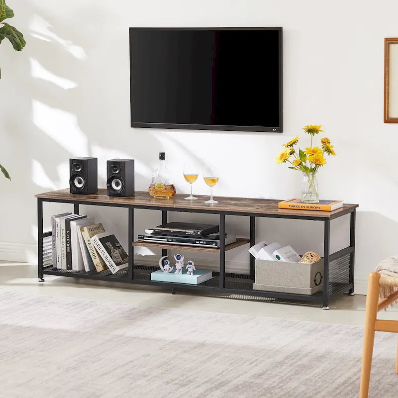 TV Stand Industrial Entertainment Center Media Console Table with Storage and Mesh Shelf for Living Room/Bedroom, Brown