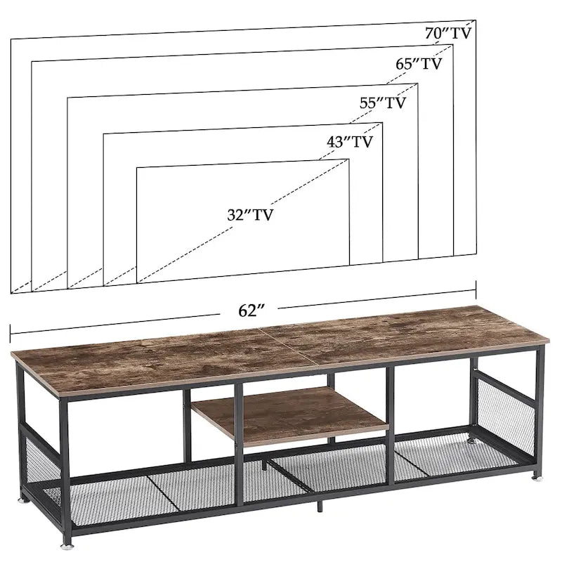 TV Stand Industrial Entertainment Center Media Console Table with Storage and Mesh Shelf for Living Room/Bedroom, Brown