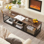 TV Stand Industrial Entertainment Center Media Console Table with Storage and Mesh Shelf for Living Room/Bedroom, Brown