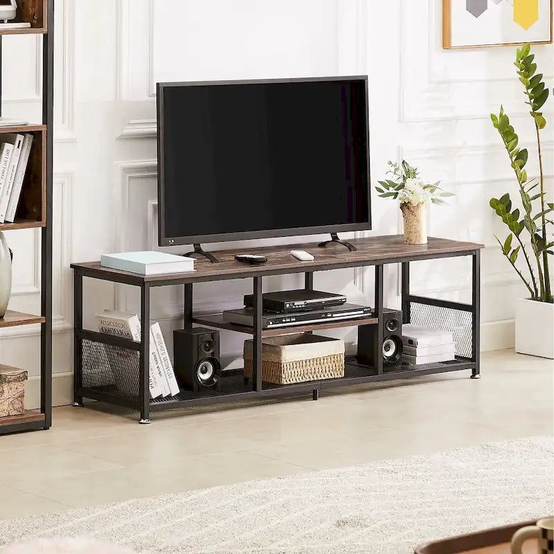 TV Stand Industrial Entertainment Center Media Console Table with Storage and Mesh Shelf for Living Room/Bedroom, Brown