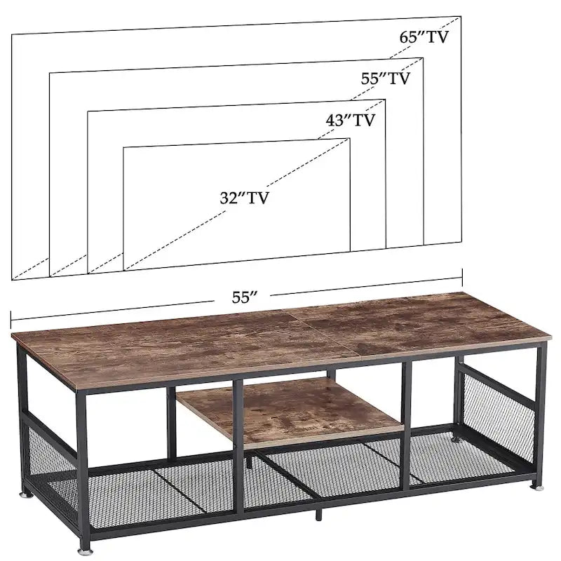 TV Stand Industrial Entertainment Center Media Console Table with Storage and Mesh Shelf for Living Room/Bedroom, Brown