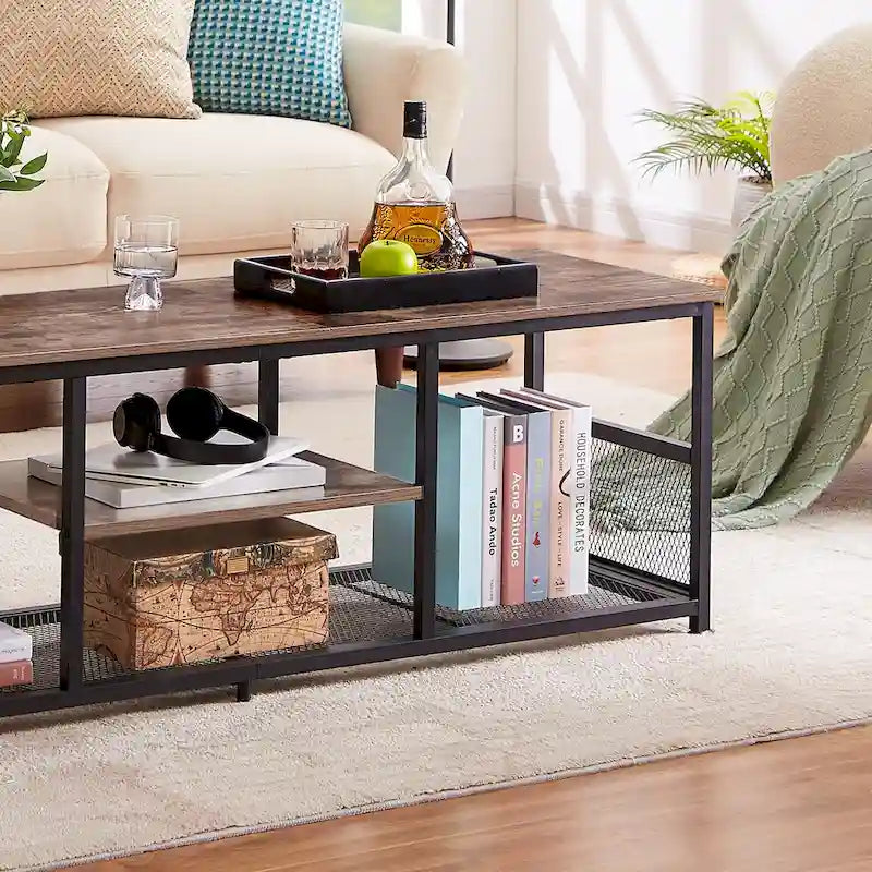 TV Stand Industrial Entertainment Center Media Console Table with Storage and Mesh Shelf for Living Room/Bedroom, Brown