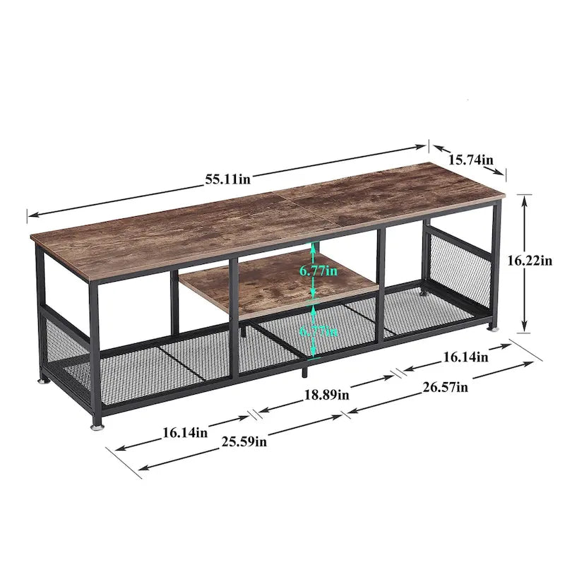 TV Stand Industrial Entertainment Center Media Console Table with Storage and Mesh Shelf for Living Room/Bedroom, Brown