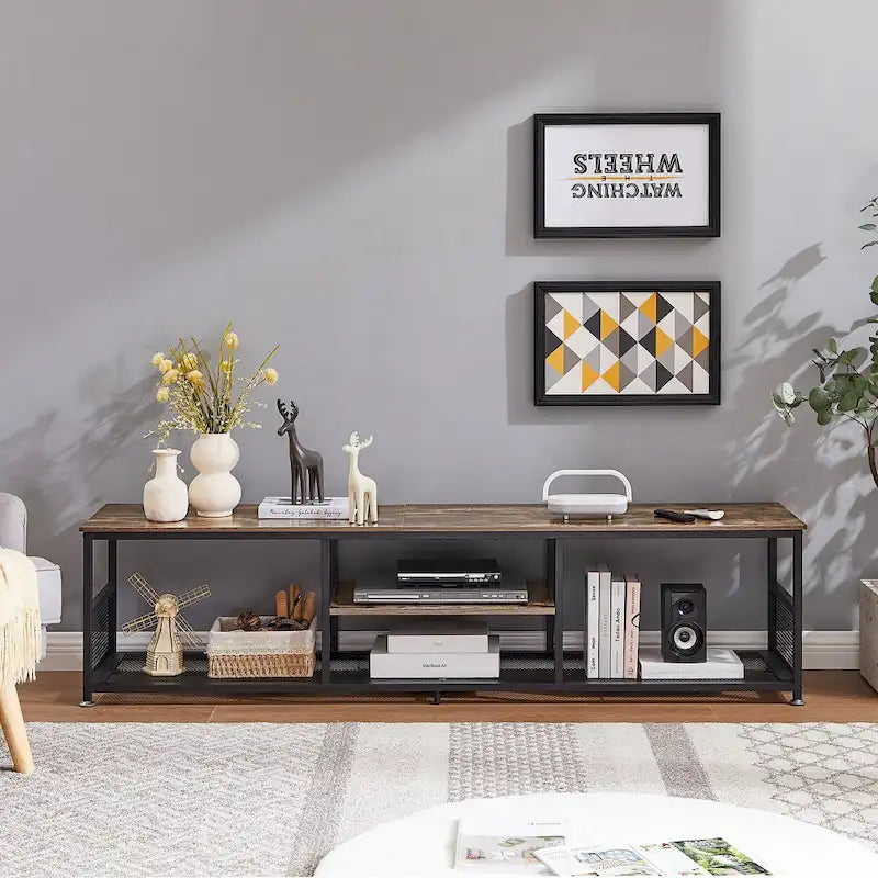 TV Stand Industrial Entertainment Center Media Console Table with Storage and Mesh Shelf for Living Room/Bedroom, Brown