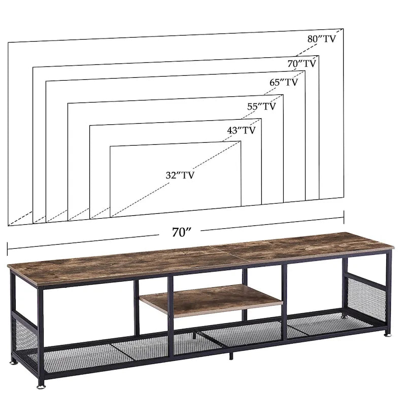 TV Stand Industrial Entertainment Center Media Console Table with Storage and Mesh Shelf for Living Room/Bedroom, Brown