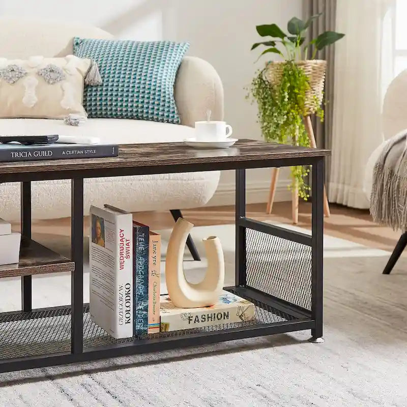 TV Stand Industrial Entertainment Center Media Console Table with Storage and Mesh Shelf for Living Room/Bedroom, Brown