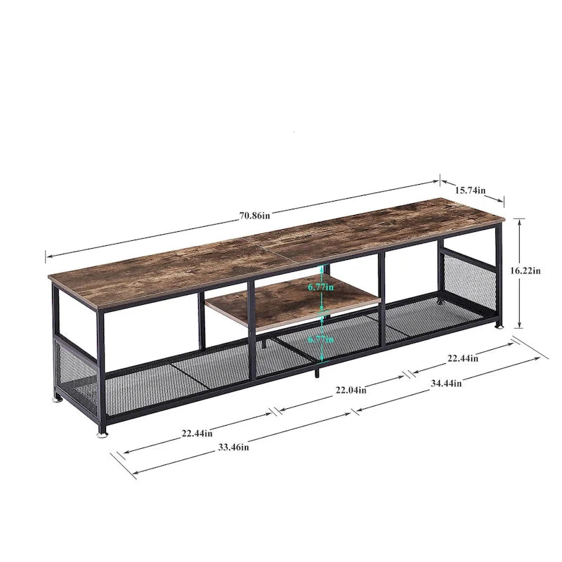 TV Stand Industrial Entertainment Center Media Console Table with Storage and Mesh Shelf for Living Room/Bedroom, Brown
